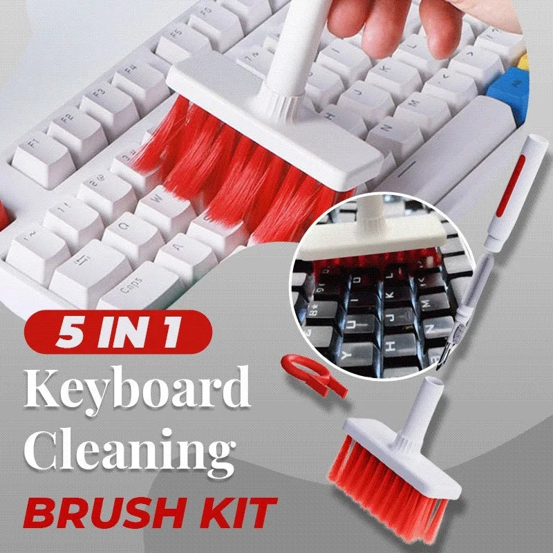 Complete 5-in-1 Keyboard Cleaning Brush Kit with all tools displayed.